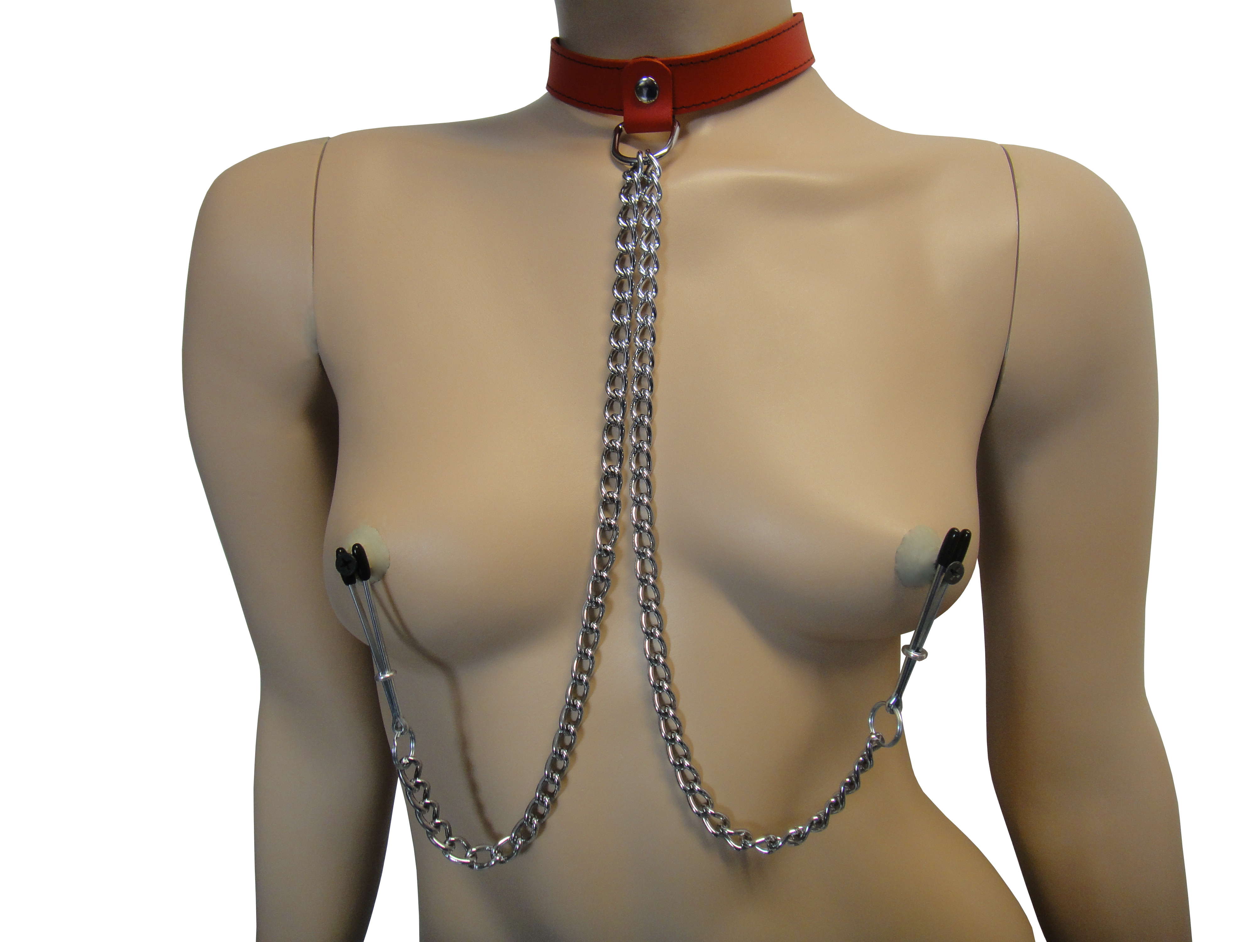 Lederhalsband rot mit Kette und Pinzette